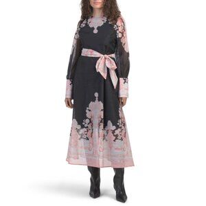 NANCY YANG Pink Floral Tie Waist Dress